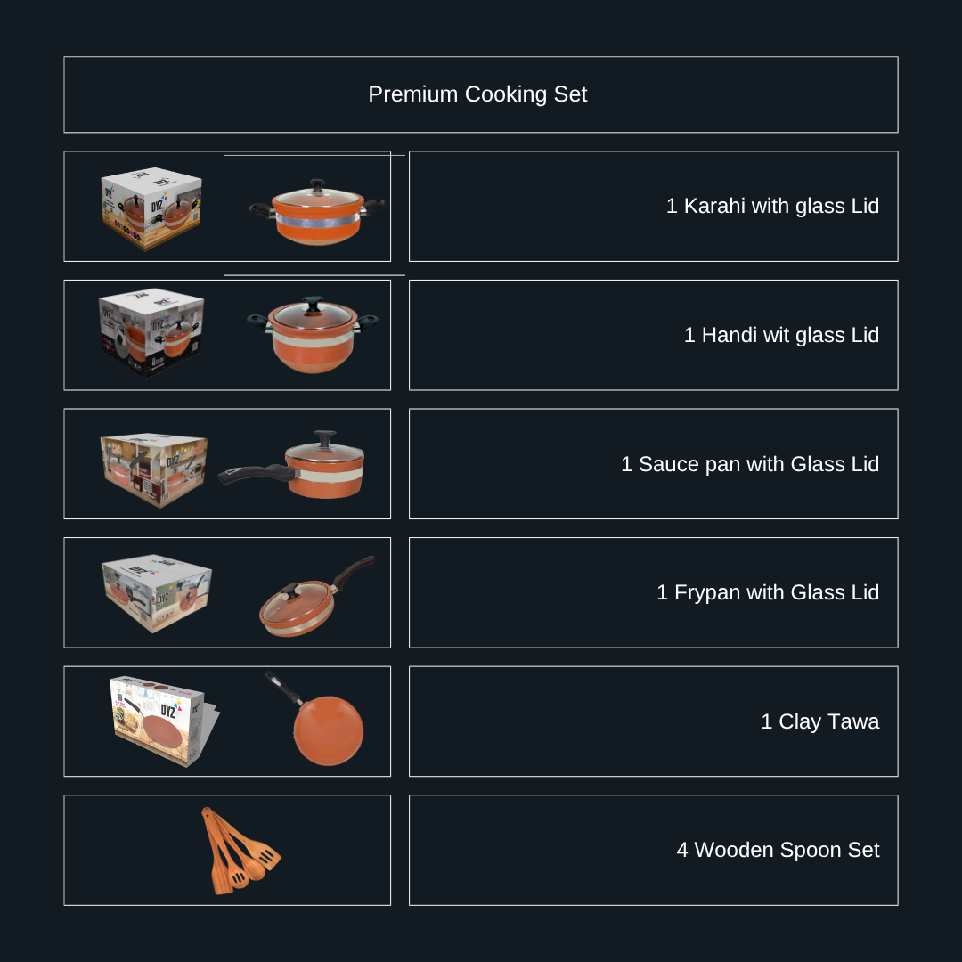 DYZ Premium Clay Cooking Set 12-Piece Complete Kitchen Bundle with Handi Karahi Tawa