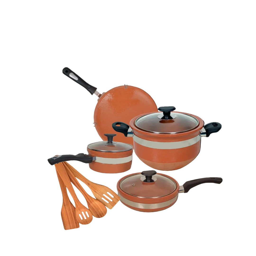 DYZ Clay Bronze Cooking Set -5 products bundle with mitti ki handi, tawa, saucepan and wooden spoons