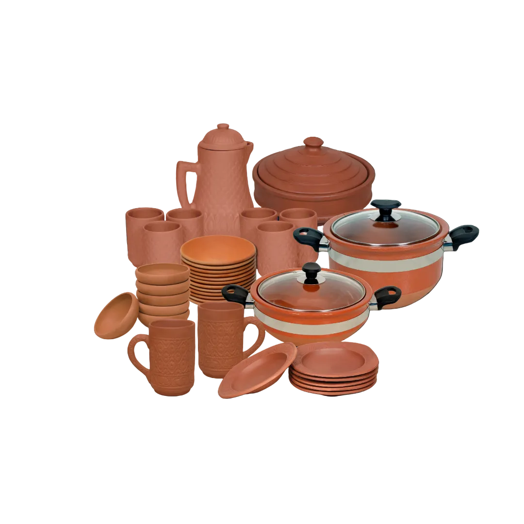 DYZ Clay All In One complete set including mitti ki handi, karahi, plates, and jug glass set