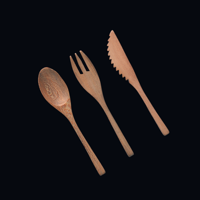 Wooden Fork, Knife and Spoon Set. (3 Pcs)