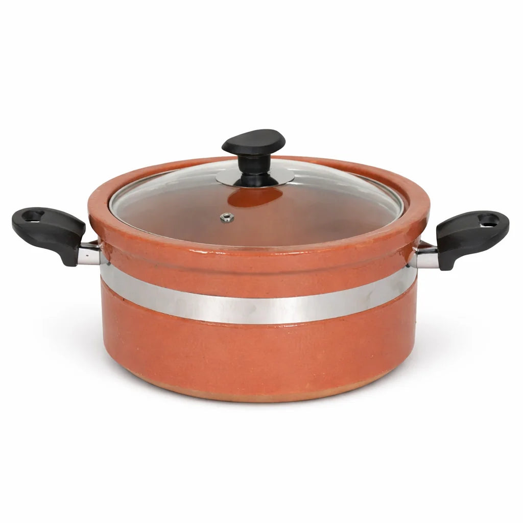 Flat Bottom Glazed Clay Handi - Electric & Gas Stove Friendly